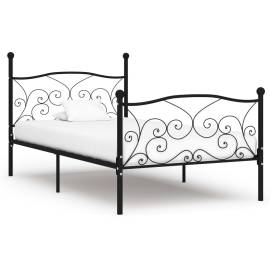 Cadru de pat cu bază din șipci, negru, 90 x 200 cm, metal