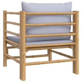 Canapea de mijloc de grădină, perne gri deschis, bambus, 5 image