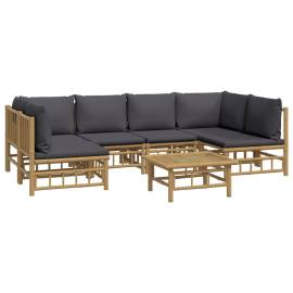 Set mobilier de grădină cu perne gri închis, 7 piese, bambus, 3 image
