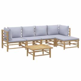 Set mobilier de grădină cu perne gri deschis, 6 piese, bambus, 3 image