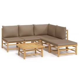 Set mobilier de grădină cu perne gri taupe, 6 piese, bambus, 2 image