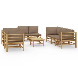 Set mobilier de grădină cu perne gri taupe, 9 piese, bambus, 2 image