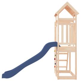 Căsuță de joacă cu tobogan și perete de cățărat, lemn masiv pin, 6 image