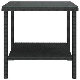 Masă laterală, negru, 45x45x45 cm poliratan/sticlă securizată, 4 image