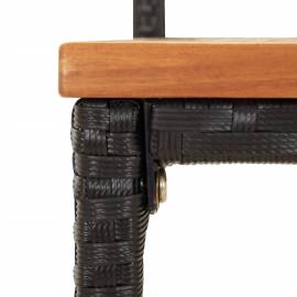 Scaune de bar 2 buc negru, poliratan și lemn masiv acacia, 7 image