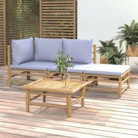 Set mobilier de grădină cu perne gri deschis, 4 piese, bambus
