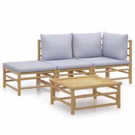 Set mobilier de grădină cu perne gri deschis, 4 piese, bambus, 2 image