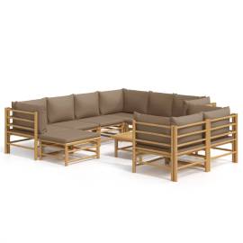 Set mobilier de grădină cu perne gri taupe, 10 piese, bambus, 2 image