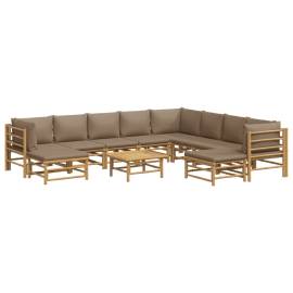 Set mobilier de grădină cu perne gri taupe, 11 piese, bambus, 3 image