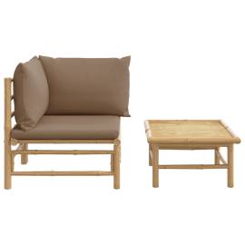 Set mobilier de grădină cu perne gri taupe, 2 piese, bambus, 3 image