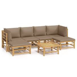 Set mobilier de grădină cu perne gri taupe, 7 piese, bambus, 2 image