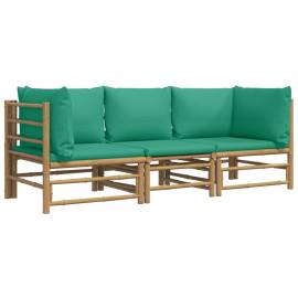 Set mobilier de grădină cu perne verzi, 3 piese, bambus, 3 image