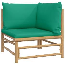 Set mobilier de grădină cu perne verzi, 9 piese, bambus, 4 image