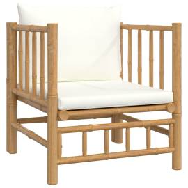 Set mobilier de grădină, cu perne alb crem, 8 piese, bambus, 6 image