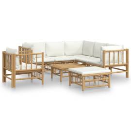 Set mobilier de grădină, cu perne alb crem, 8 piese, bambus, 2 image