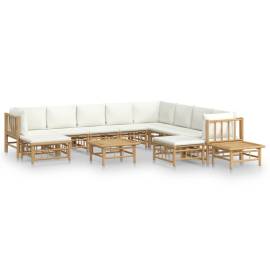 Set mobilier de grădină cu perne alb crem, 12 piese, bambus, 2 image