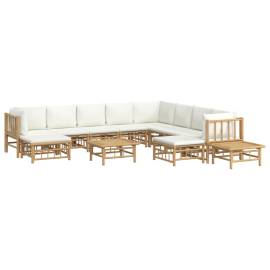 Set mobilier de grădină cu perne alb crem, 12 piese, bambus, 3 image