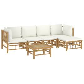 Set mobilier de grădină cu perne alb crem, 6 piese, bambus, 3 image