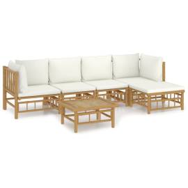 Set mobilier de grădină cu perne alb crem, 6 piese, bambus, 2 image