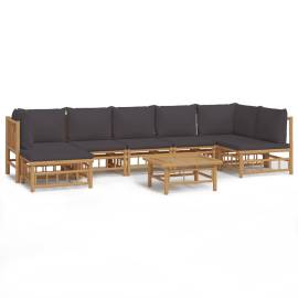 Set mobilier de grădină cu perne gri închis, 8 piese, bambus, 2 image