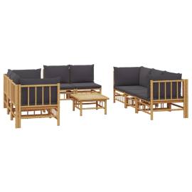 Set mobilier de grădină cu perne gri închis, 9 piese, bambus, 3 image