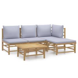 Set mobilier de grădină cu perne gri deschis, 5 piese, bambus, 2 image