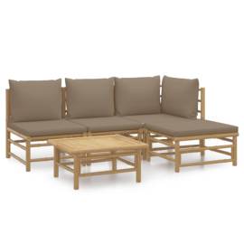 Set mobilier de grădină cu perne gri taupe, 5 piese, bambus, 2 image