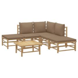 Set mobilier de grădină cu perne gri taupe, 6 piese, bambus, 3 image