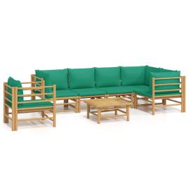 Set mobilier de grădină cu perne verzi, 7 piese, bambus, 2 image