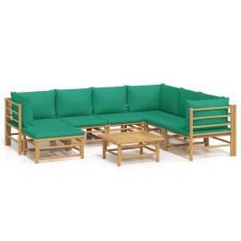 Set mobilier de grădină cu perne verzi, 8 piese, bambus, 2 image