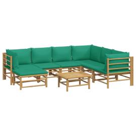 Set mobilier de grădină cu perne verzi, 8 piese, bambus, 3 image