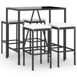 Set mobilier bar de grădină cu perne, 5 piese, negru, poliratan, 2 image