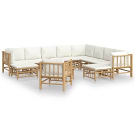 Set mobilier de grădină cu perne alb crem, 12 piese, bambus, 2 image