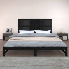 Tăblie de pat pentru perete, negru, 204x3x90 cm, lemn masiv pin, 3 image