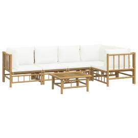 Set mobilier de grădină cu perne alb crem, 6 piese, bambus, 3 image