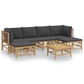 Set mobilier de grădină cu perne gri închis, 7 piese, bambus, 2 image