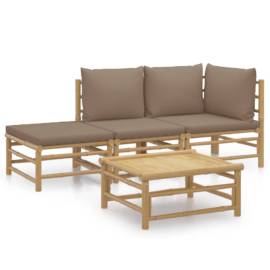 Set mobilier de grădină cu perne gri taupe, 4 piese, bambus, 2 image