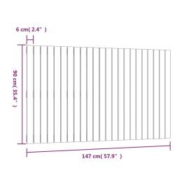 Tăblie de pat pentru perete, negru, 147x3x90 cm, lemn masiv pin, 8 image