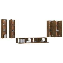 Set dulapuri tv, 6 piese, stejar fumuriu, lemn prelucrat, 4 image