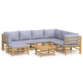 Set mobilier de grădină cu perne gri deschis, 8 piese, bambus, 2 image