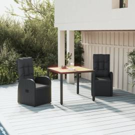 Set mobilier de grădină cu perne, 3 piese, negru, poliratan