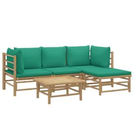 Set mobilier de grădină cu perne verzi, 5 piese, bambus, 3 image