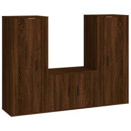 Set dulap tv, 3 piese, stejar maro, lemn prelucrat, 2 image