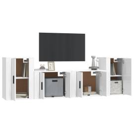 Set dulap tv, 4 piese, alb extralucios, lemn prelucrat, 3 image