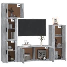 Set dulap tv, 5 piese, gri beton, lemn prelucrat, 3 image