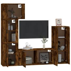 Set dulapuri tv, 5 piese, stejar fumuriu, lemn prelucrat, 3 image