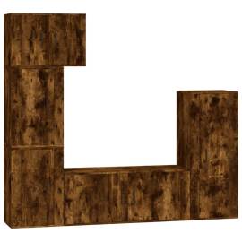 Set dulapuri tv, 5 piese, stejar fumuriu, lemn prelucrat, 2 image