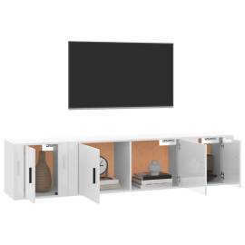 Set comodă tv, 3 piese, alb extralucios, lemn prelucrat, 3 image