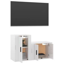 Set dulap tv, 2 piese, alb extralucios, lemn prelucrat, 3 image