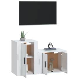 Set dulap tv, 2 piese, alb extralucios, lemn prelucrat, 3 image